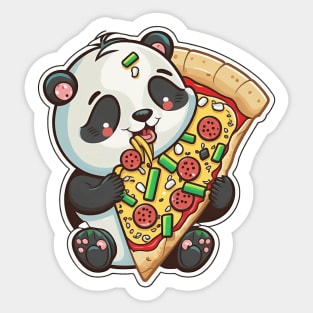 Cute Cartoon Panda Eating Pizza Funny Kawaii Sticker